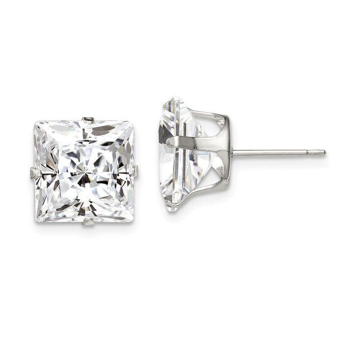 Stella Silver 925 Sterling Silver 10mm Square Snap Set Cubic Zirconia ( CZ ) Stud Earrings, 9.5mm x 9.5mm