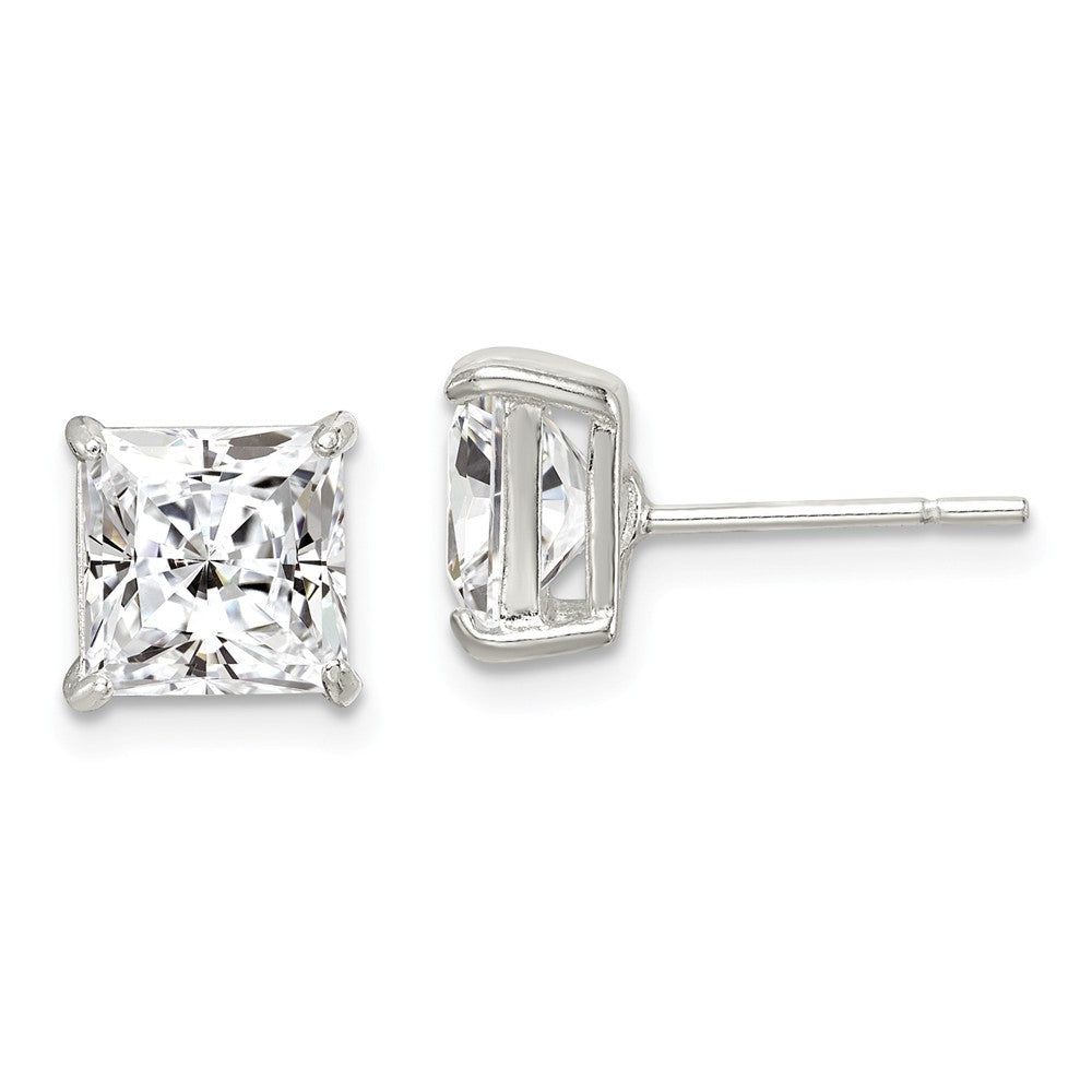 Stella Silver 925 Sterling Silver 7mm Square Cubic Zirconia ( CZ ) Basket Set Stud Earrings, 7mm x 7mm