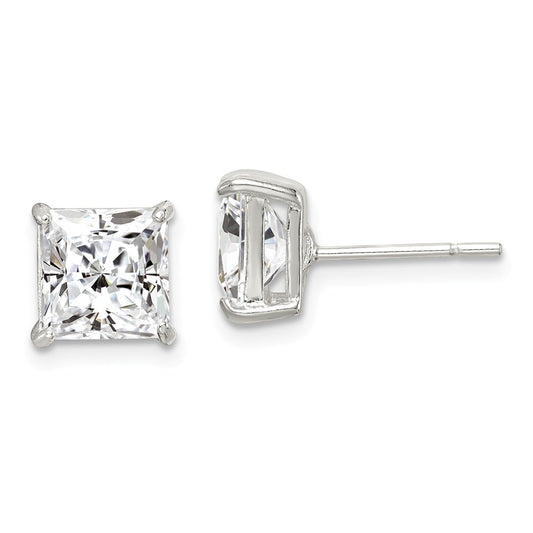 Stella Silver 925 Sterling Silver 7mm Square Cubic Zirconia ( CZ ) Basket Set Stud Earrings, 7mm x 7mm