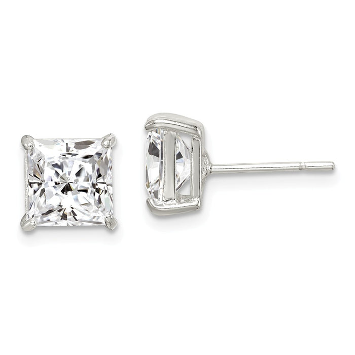Stella Silver 925 Sterling Silver 7mm Square Cubic Zirconia ( CZ ) Basket Set Stud Earrings, 7mm x 7mm