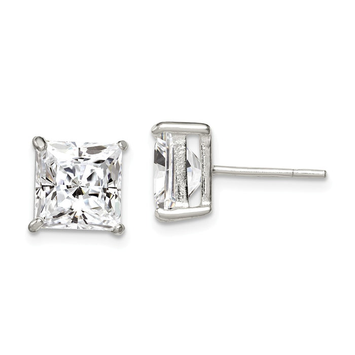 Stella Silver 925 Sterling Silver 8mm Square Cubic Zirconia ( CZ ) Basket Set Stud Earrings, 8mm x 8mm
