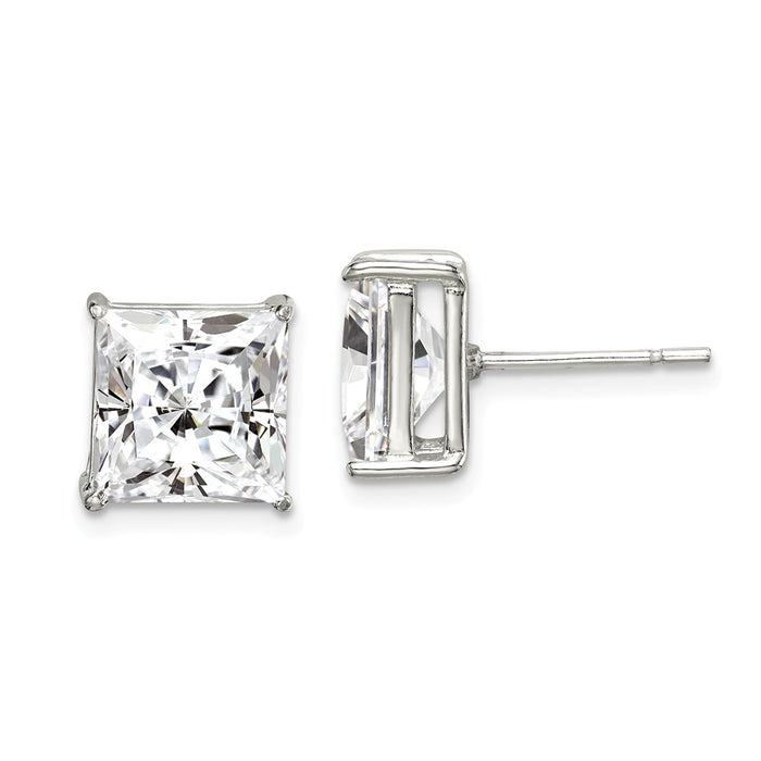 Stella Silver 925 Sterling Silver 9mm Square Cubic Zirconia ( CZ ) Basket Set Stud Earrings, 9mm x 9mm