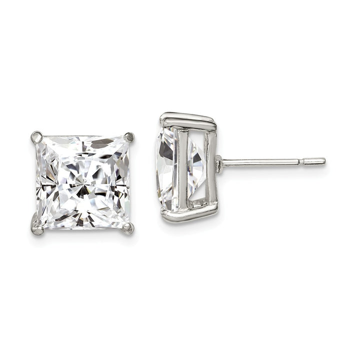 Stella Silver 925 Sterling Silver 10mm Square Cubic Zirconia ( CZ ) Basket Set Stud Earrings, 10mm x 10mm