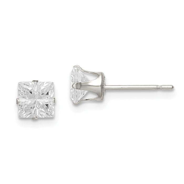 Stella Silver 925 Sterling Silver 5mm Square Snap Set Cubic Zirconia ( CZ ) Stud Earrings, 5mm x 5mm