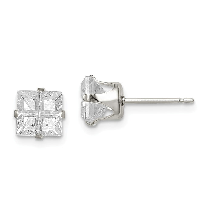 Stella Silver 925 Sterling Silver 6mm Square Snap Set Cubic Zirconia ( CZ ) Stud Earrings, 6mm x 6mm