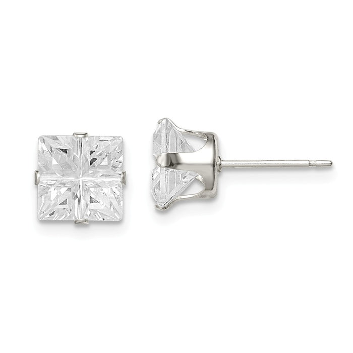 Stella Silver 925 Sterling Silver 7mm Square Snap Set Cubic Zirconia ( CZ ) Stud Earrings, 7mm x 7mm