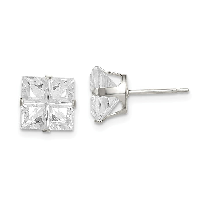Stella Silver 925 Sterling Silver 8mm Square Snap Set Cubic Zirconia ( CZ ) Stud Earrings, 8mm x 8mm