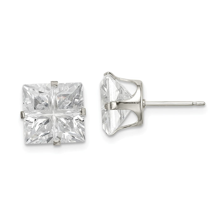 Stella Silver 925 Sterling Silver 9mm Square Snap Set Cubic Zirconia ( CZ ) Stud Earrings, 9mm x 9mm