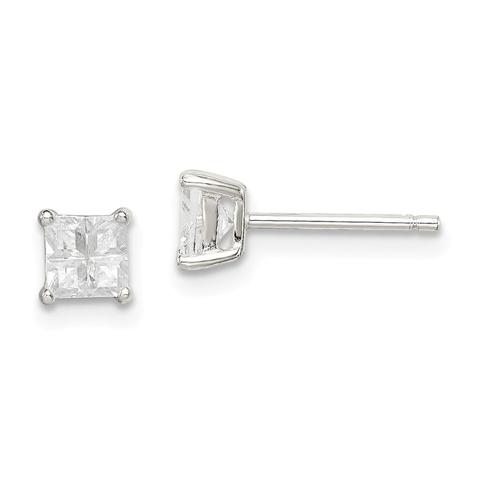 Stella Silver 925 Sterling Silver 4mm Square Cubic Zirconia ( CZ ) Basket Set Stud Earrings, 4mm x 4mm