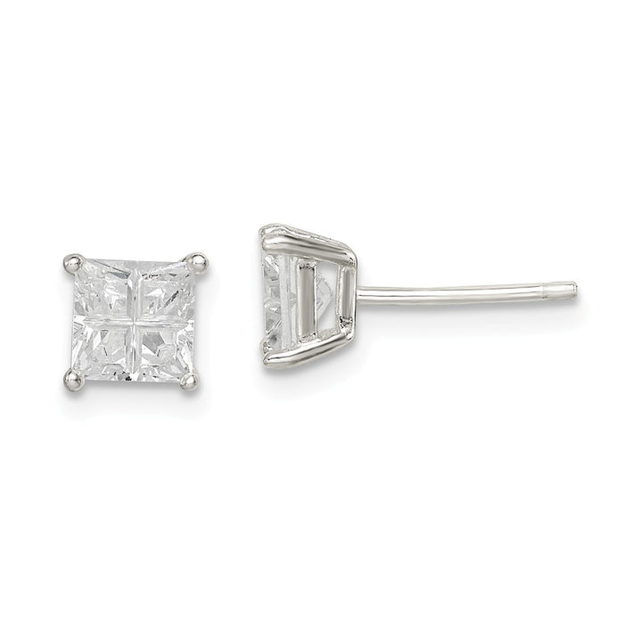 Stella Silver 925 Sterling Silver 5mm Square Cubic Zirconia ( CZ ) Basket Set Stud Earrings, 5mm x 5mm
