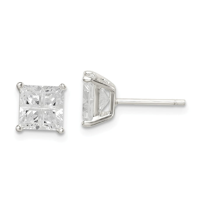 Stella Silver 925 Sterling Silver 6mm Square Cubic Zirconia ( CZ ) Basket Set Stud Earrings, 6mm x 6mm