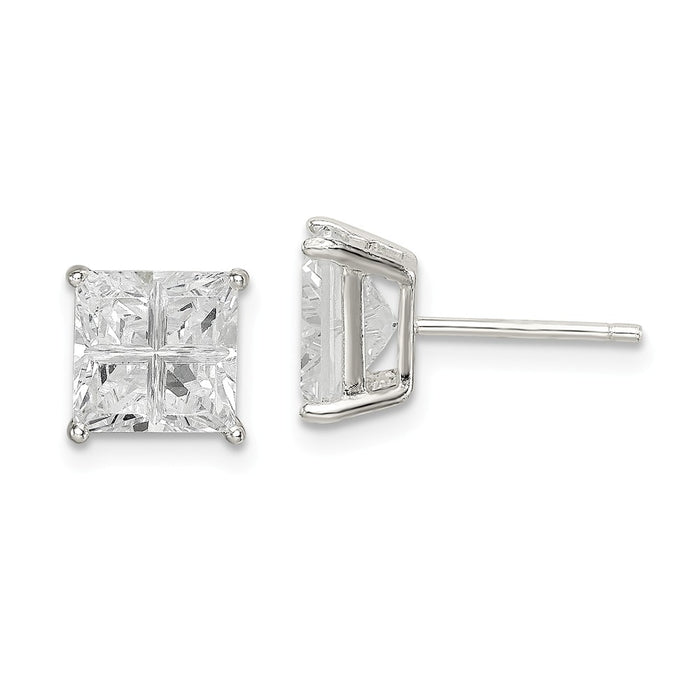 Stella Silver 925 Sterling Silver 7mm Square Cubic Zirconia ( CZ ) Basket Set Stud Earrings, 7mm x 7mm