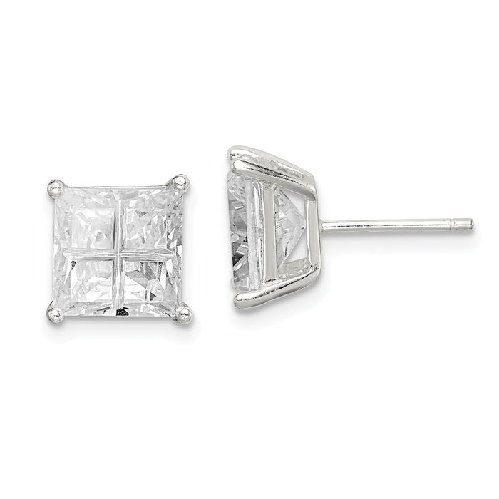 Stella Silver 925 Sterling Silver 8mm Square Cubic Zirconia ( CZ ) Basket Set Stud Earrings, 8mm x 8mm
