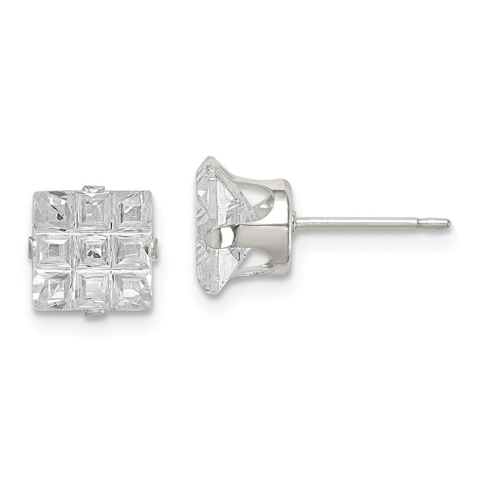 Stella Silver 925 Sterling Silver 7mm Square Snap Set Cubic Zirconia ( CZ ) Stud Earrings, 7mm x 7mm