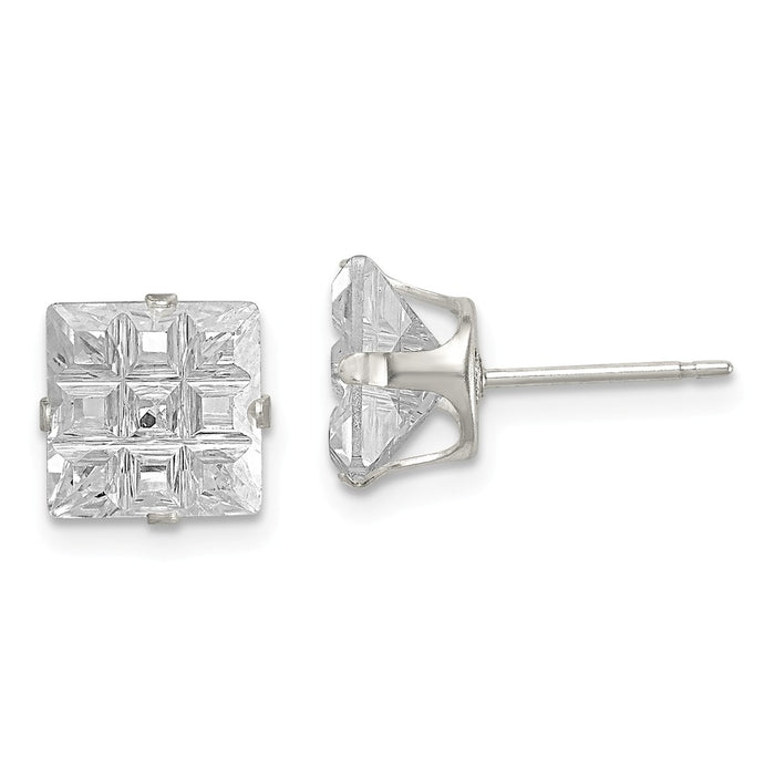 Stella Silver 925 Sterling Silver 8mm Square Snap Set Cubic Zirconia ( CZ ) Stud Earrings, 8mm x 8mm
