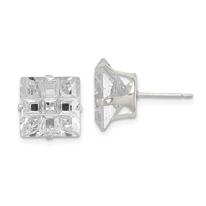 Stella Silver 925 Sterling Silver 10mm Square Snap Set Cubic Zirconia ( CZ ) Stud Earrings, 10mm x 10mm