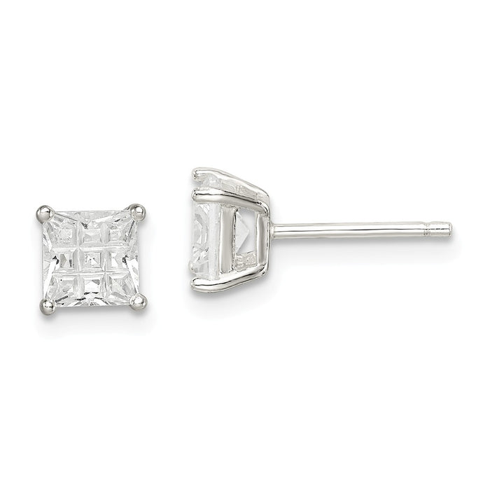 Stella Silver 925 Sterling Silver 5mm Square Cubic Zirconia ( CZ ) Basket Set Stud Earrings, 5mm x 5mm