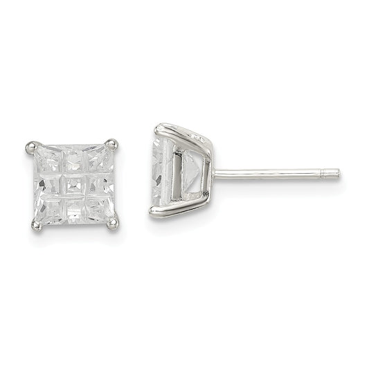 Stella Silver 925 Sterling Silver 6mm Square Cubic Zirconia ( CZ ) Basket Set Stud Earrings, 6mm x 6mm