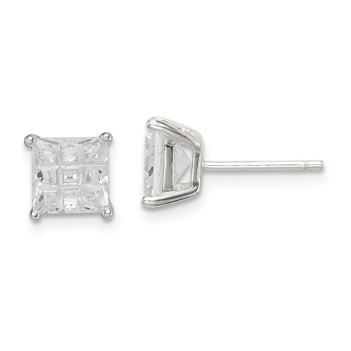 Stella Silver 925 Sterling Silver 6mm Square Cubic Zirconia ( CZ ) Basket Set Stud Earrings, 6mm x 6mm