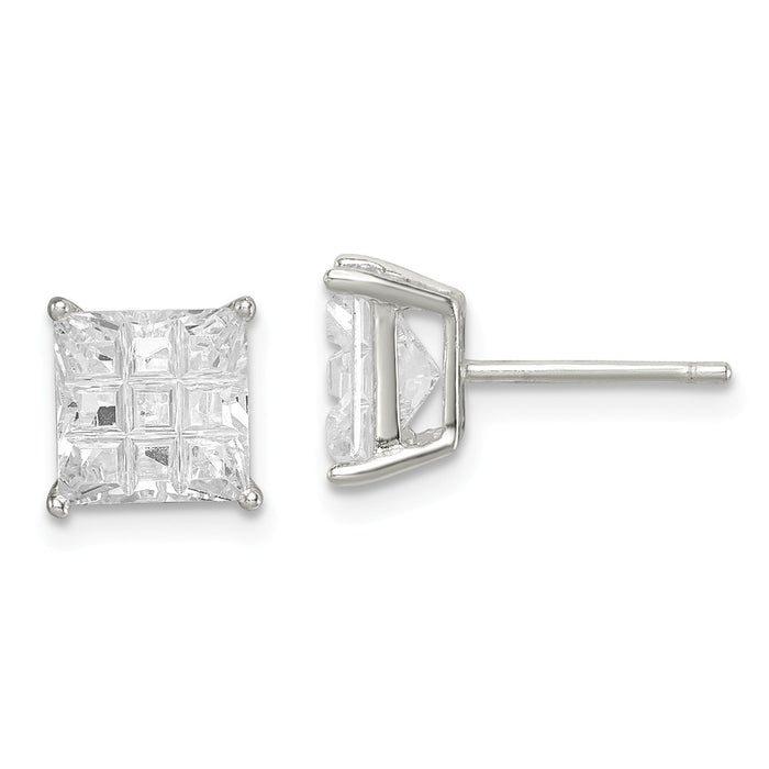 Stella Silver 925 Sterling Silver 7mm Square Cubic Zirconia ( CZ ) Basket Set Stud Earrings, 7mm x 7mm