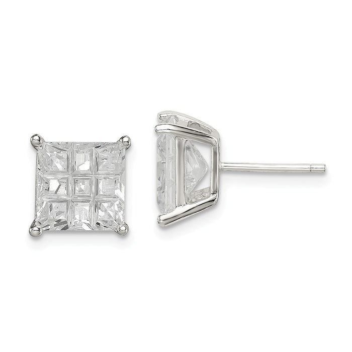 Stella Silver 925 Sterling Silver 8mm Square Cubic Zirconia ( CZ ) Basket Set Stud Earrings, 8mm x 8mm