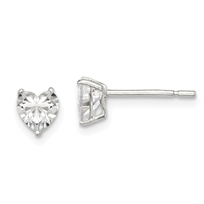 Stella Silver 925 Sterling Silver 5mm Heart 3 Prong Basket Set Cubic Zirconia ( CZ ) Stud Earrings, 5mm x 5mm