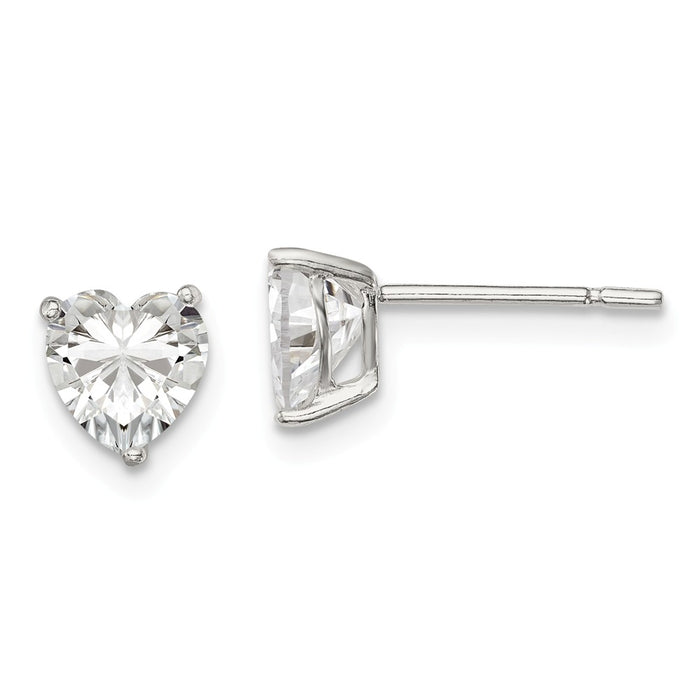 Stella Silver 925 Sterling Silver 6mm Heart 3 Prong Basket Set Cubic Zirconia ( CZ ) Stud Earrings, 6mm x 6mm