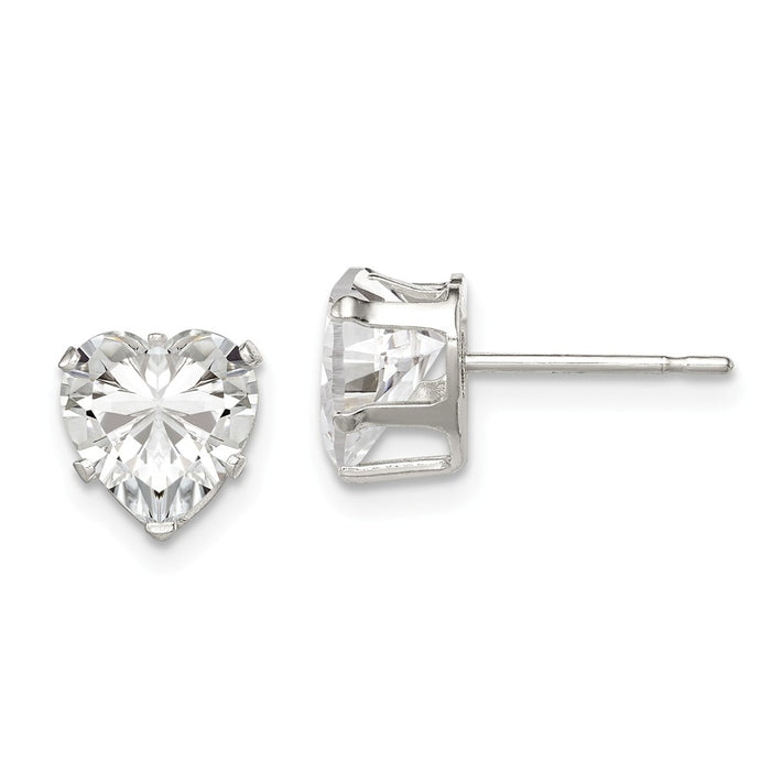 Stella Silver 925 Sterling Silver 7mm Heart Snap Set Cubic Zirconia ( CZ ) Stud Earrings, 7mm x 7mm