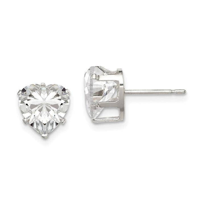 Stella Silver 925 Sterling Silver 8mm Heart Snap Set Cubic Zirconia ( CZ ) Stud Earrings, 8mm x 8mm