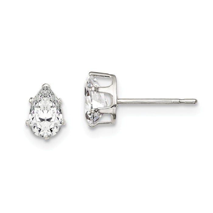 Stella Silver 925 Sterling Silver 6x4 Pear Snap Set Cubic Zirconia ( CZ ) Stud Earrings, 6mm x 4mm