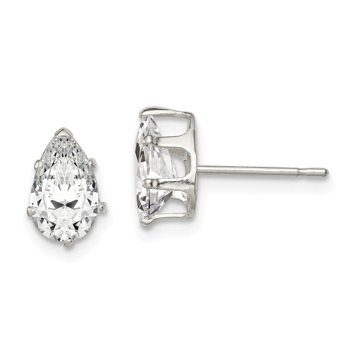 Stella Silver 925 Sterling Silver 8x5 Pear Snap Set Cubic Zirconia ( CZ ) Stud Earrings, 8mm x 5mm