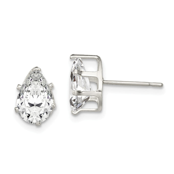 Stella Silver 925 Sterling Silver 9x6 Pear Snap Set Cubic Zirconia ( CZ ) Stud Earrings, 9mm x 6mm