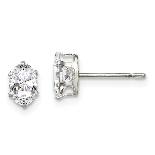 Stella Silver 925 Sterling Silver 6x4 Oval Snap Set Cubic Zirconia ( CZ ) Stud Earrings, 6mm x 4mm