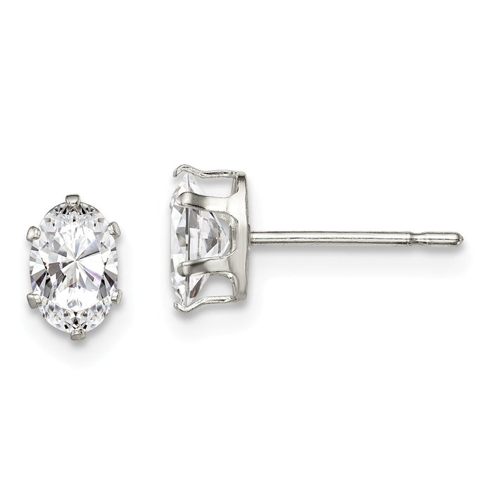 Stella Silver 925 Sterling Silver 6x4 Oval Snap Set Cubic Zirconia ( CZ ) Stud Earrings, 6mm x 4mm