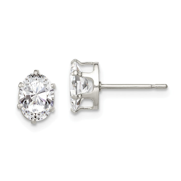 Stella Silver 925 Sterling Silver 7x5 Oval Snap Set Cubic Zirconia ( CZ ) Stud Earrings, 7mm x 5mm
