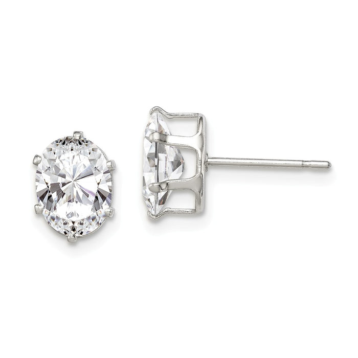 Stella Silver 925 Sterling Silver 8x6 Oval Snap Set Cubic Zirconia ( CZ ) Stud Earrings, 8mm x 6mm