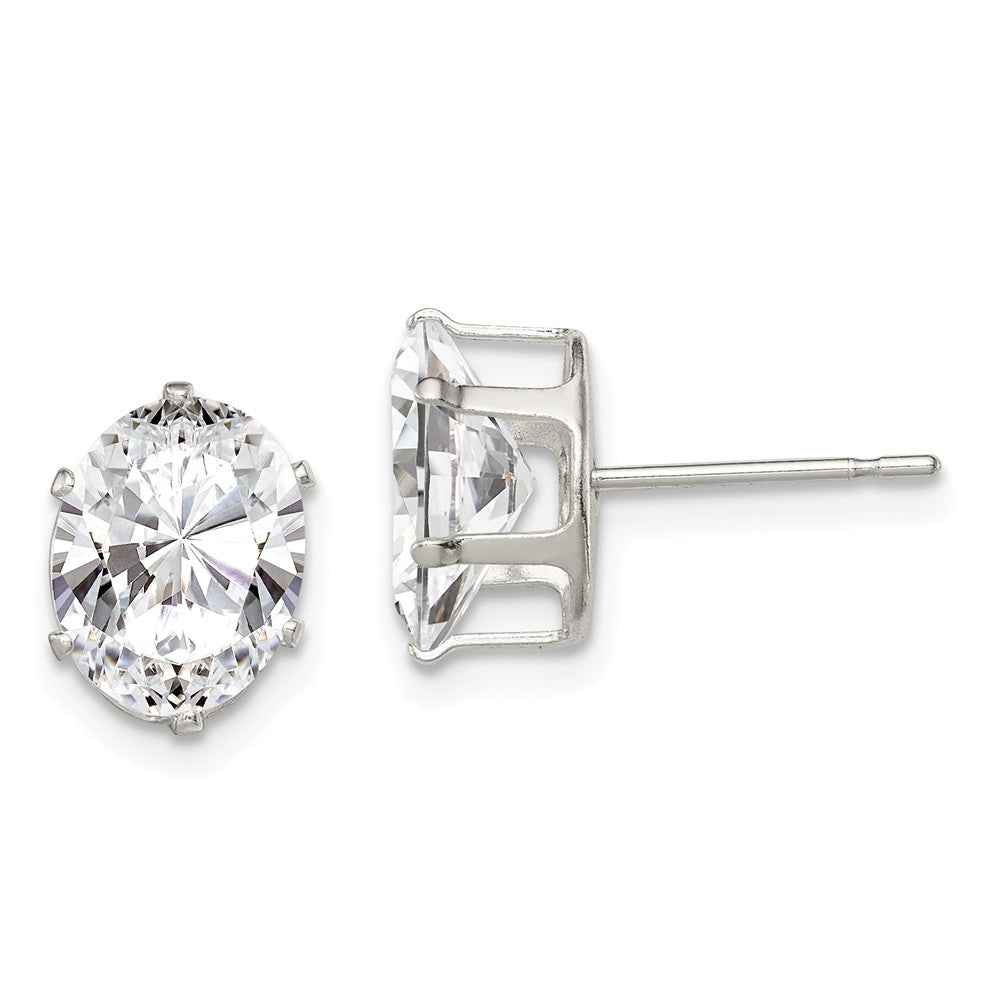 Stella Silver 925 Sterling Silver 9x7 Oval Snap Set Cubic Zirconia ( CZ ) Stud Earrings, 9mm x 7mm