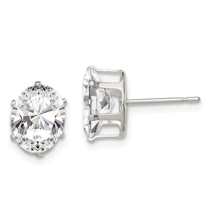 Stella Silver 925 Sterling Silver 9x7 Oval Snap Set Cubic Zirconia ( CZ ) Stud Earrings, 9mm x 7mm