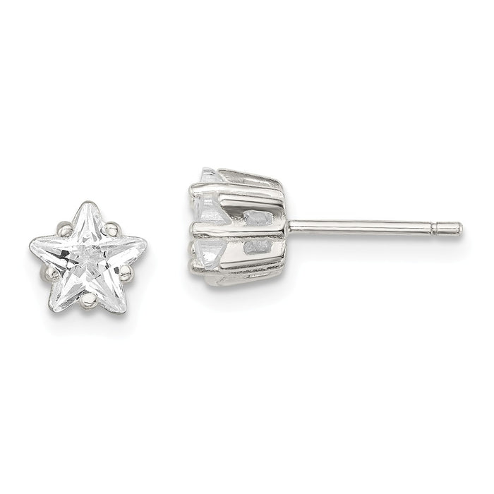 Stella Silver 925 Sterling Silver 6mm Star Basket Set Cubic Zirconia ( CZ ) Stud Earrings, 6mm x 6mm