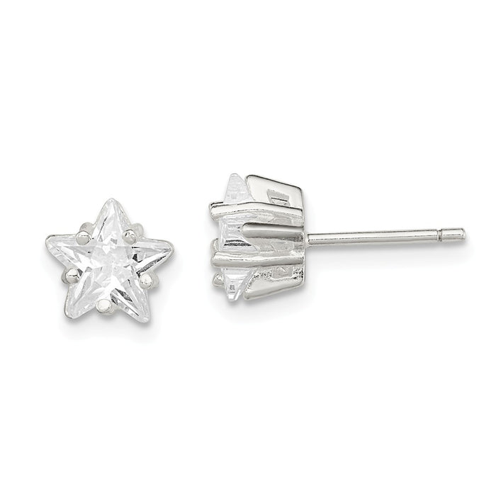 Stella Silver 925 Sterling Silver 7mm Star Basket Set Cubic Zirconia ( CZ ) Stud Earrings, 7mm x 7mm