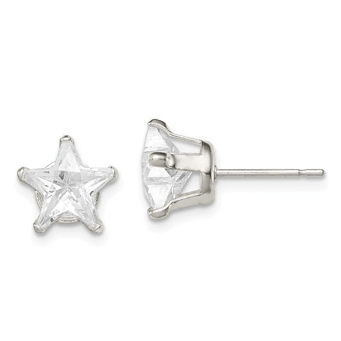 Stella Silver 925 Sterling Silver 8mm Star Snap Set Cubic Zirconia ( CZ ) Stud Earrings, 8mm x 8mm