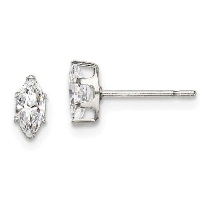 Stella Silver 925 Sterling Silver 6x3 Marquise Snap Set Cubic Zirconia ( CZ ) Stud Earrings, 6mm x 3mm