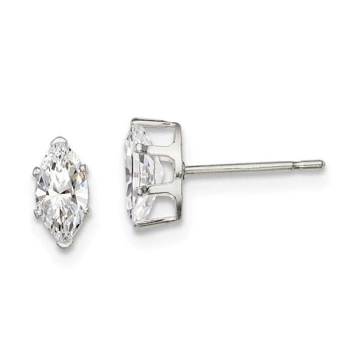 Stella Silver 925 Sterling Silver 7x3.5 Marquise Snap Set Cubic Zirconia ( CZ ) Stud Earrings, 7mm x 3.5mm