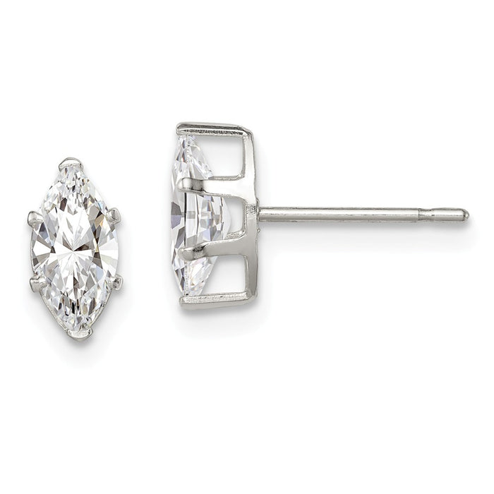 Stella Silver 925 Sterling Silver 8x4 Marquise Snap Set Cubic Zirconia ( CZ ) Stud Earrings, 8mm x 4mm