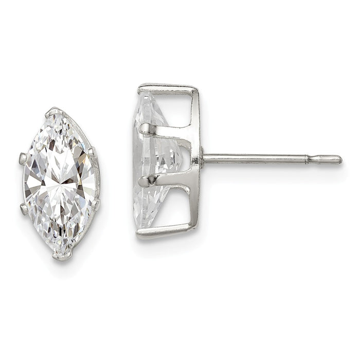 Stella Silver 925 Sterling Silver 10x5 Marquise Snap Set Cubic Zirconia ( CZ ) Stud Earrings, 10mm x 5mm