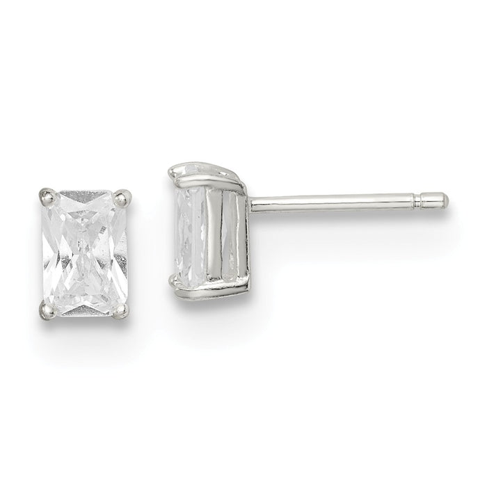 Stella Silver 925 Sterling Silver 6x4 Basket Set Cubic Zirconia ( CZ ) Stud Earrings, 6mm x 4mm