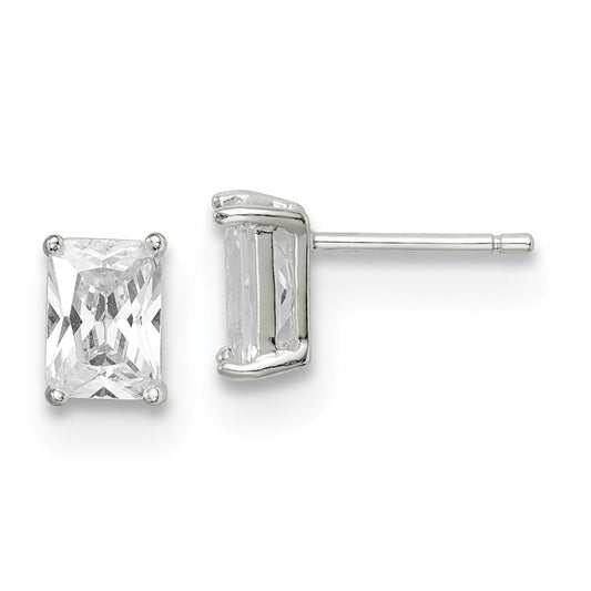 Stella Silver 925 Sterling Silver 7x5 Basket Set Cubic Zirconia ( CZ ) Stud Earrings, 7mm x 5mm