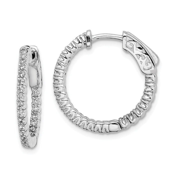 Stella Silver 925 Sterling Silver Cubic Zirconia ( CZ ) 50 Stones In and Out Round Hoop Earrings, 15mm x 15mm