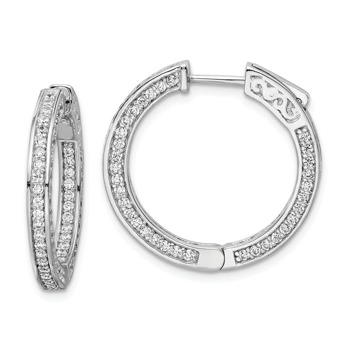 Stella Silver 925 Sterling Silver Cubic Zirconia ( CZ ) 200 Stones In and Out Round Hoop Earrings, 20mm x 20mm