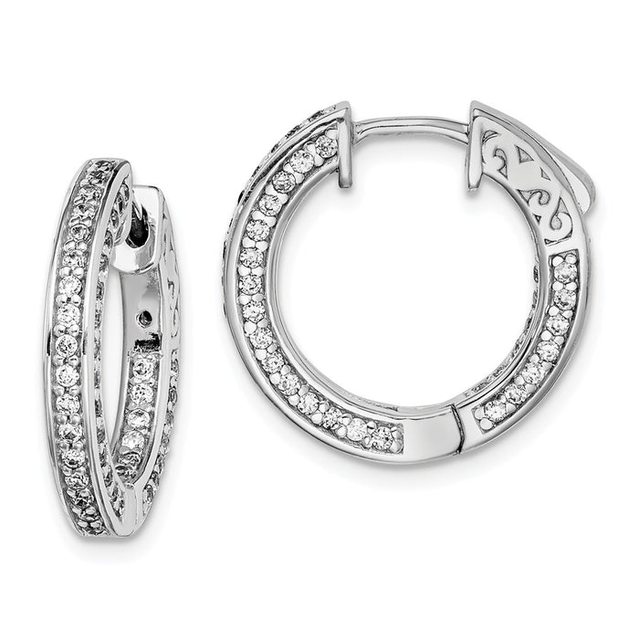 Stella Silver 925 Sterling Silver Cubic Zirconia ( CZ ) 134 Stones In and Out Round Hoop Earrings, 13mm x 13mm